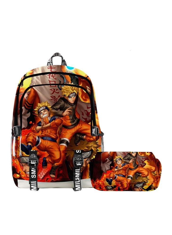 Naruto backpack + double-layer pencil case two-piece suit men and women leisure sports travel backpack student school backpack - Image 1