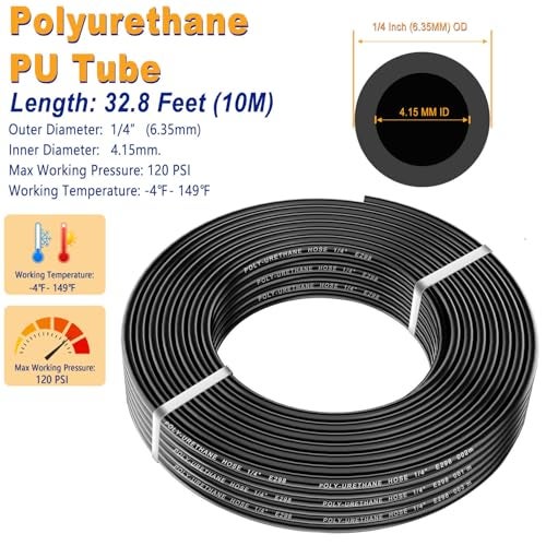 weideer Air Line Tubing Kit,1/4" Air Hose,1/4" (6.35MM) OD 32.8FT Polyurethane PU Air Hose Tube, air line with Push To Connect Fittings,14 Pcs Compressed Accessories Kit - Image 2