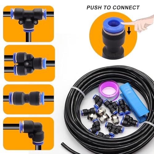 weideer Air Line Tubing Kit,1/4" Air Hose,1/4" (6.35MM) OD 32.8FT Polyurethane PU Air Hose Tube, air line with Push To Connect Fittings,14 Pcs Compressed Accessories Kit - Image 4