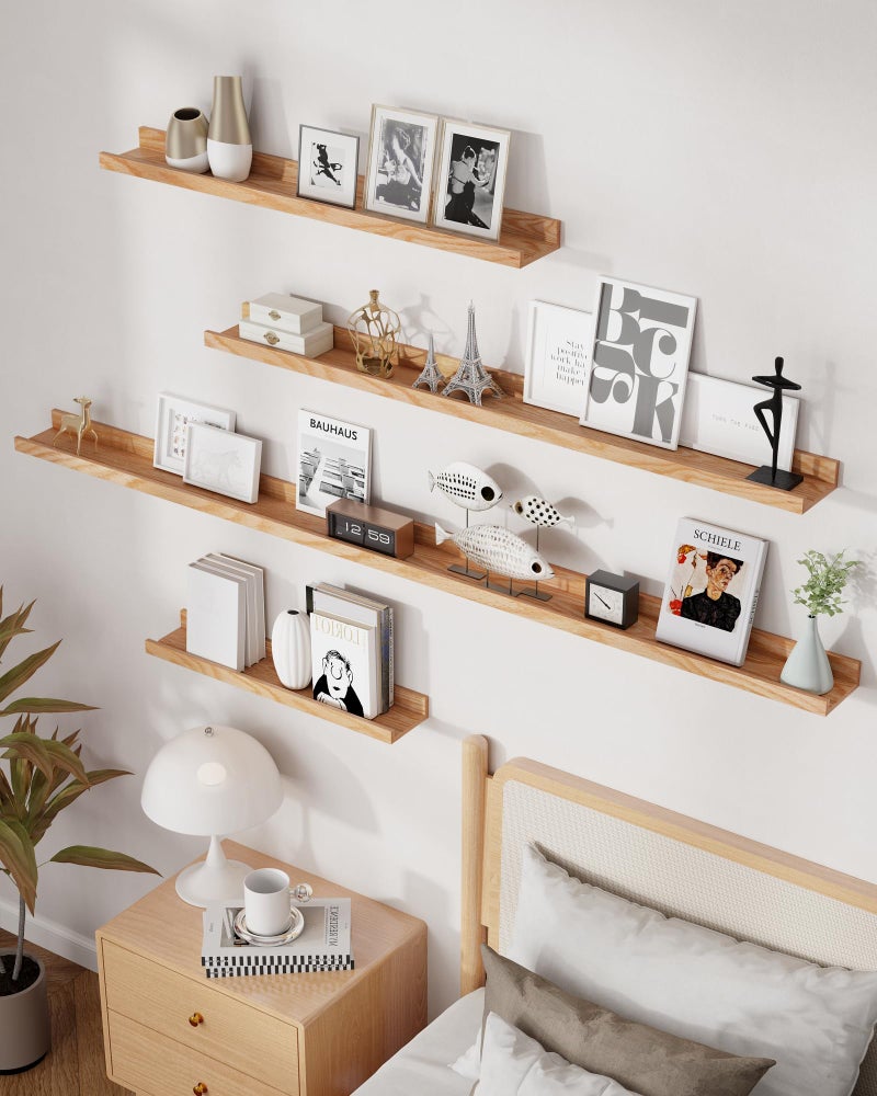 Axeman Oak Picture Ledge Shelf, 24 Inch Floating Shelves Set of 2, Solid Oak Wood Wall Shelves with Lip, Wall Decor Storage for Bedroom Living Room Bathroom Kitchen Nursery Photo Picture, Natural Oak - Image 5