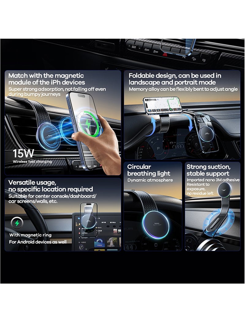 REMAX 15W Magnetic Wireless Car Charger – Foldable Dashboard & Air Vent Phone Holder, Strong Suction, 360° Rotatable for iPhone 15/14/13/12 & MagSafe Devices - Image 3