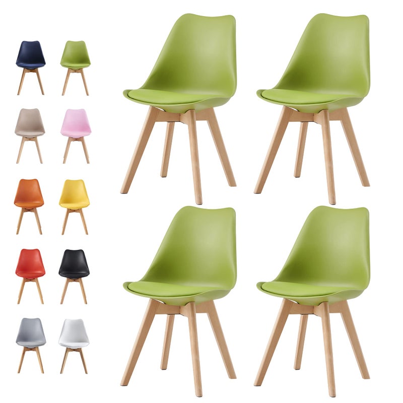 mcc direct Set of 4 Dining Chairs Wooden Legs Soft Cushion Pad Stylish DELUXE Retro Lounge Dining Office EVA Green