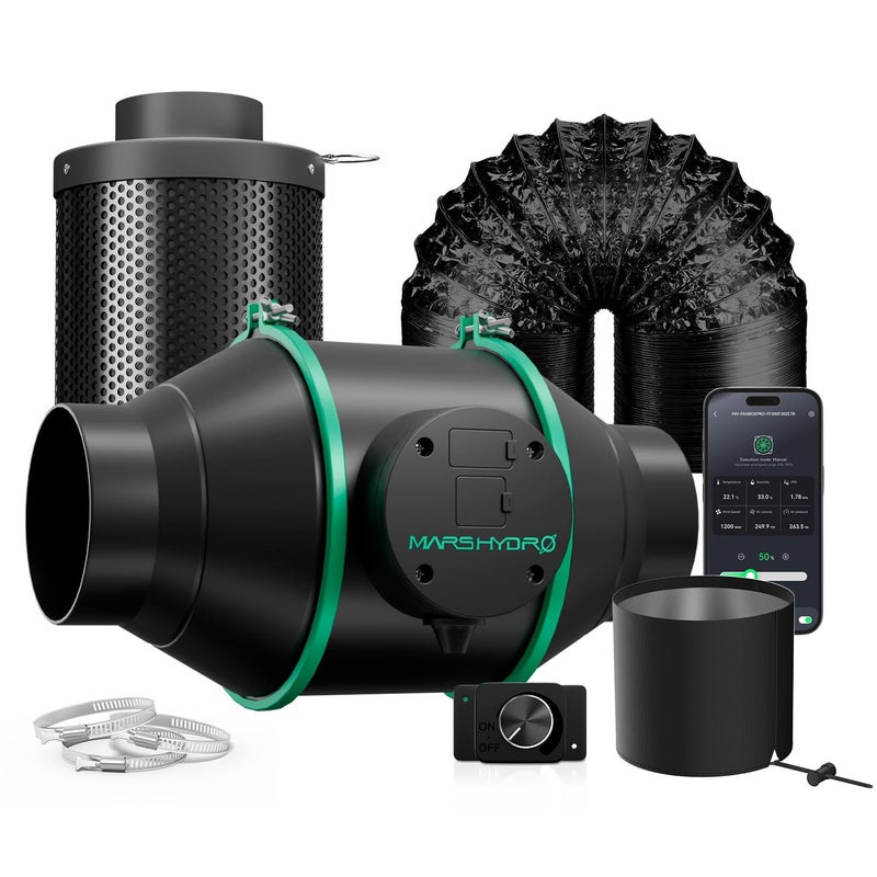 MARS HYDRO iFresh 4 Inch Smart Inline Fan Combo, with Variable Speed Controller, for Heating Cooling Booster, Grow Tents - Image 1