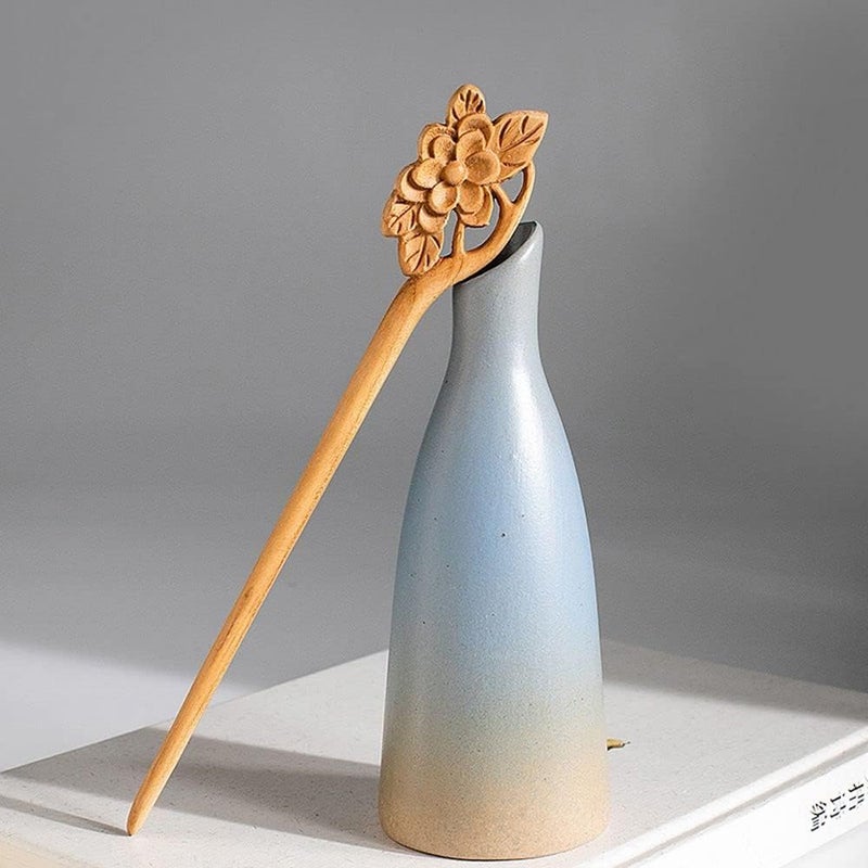 1Pc Handmade Ancient Chinese Japanese Wood Hair Sticks Chopsticks Wooden Vintage Retro Carved Long Fork Pen Shawl Pins Sticks Hairpins Clips Barrettes Hair Accessories