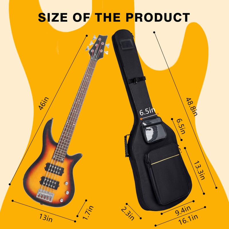 PPOPPO Bass Guitar Case, 0.35" Thick Padding, Bass Gig Bag with Neck Fixed Strap, Water-Resistant Oxford Fabric, Soft Bass Guitar Bag with Adjustable Shoulder Straps & Back Hanger Loop - Image 2