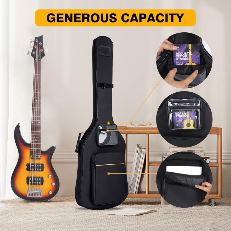 PPOPPO Bass Guitar Case, 0.35" Thick Padding, Bass Gig Bag with Neck Fixed Strap, Water-Resistant Oxford Fabric, Soft Bass Guitar Bag with Adjustable Shoulder Straps & Back Hanger Loop - Image 5