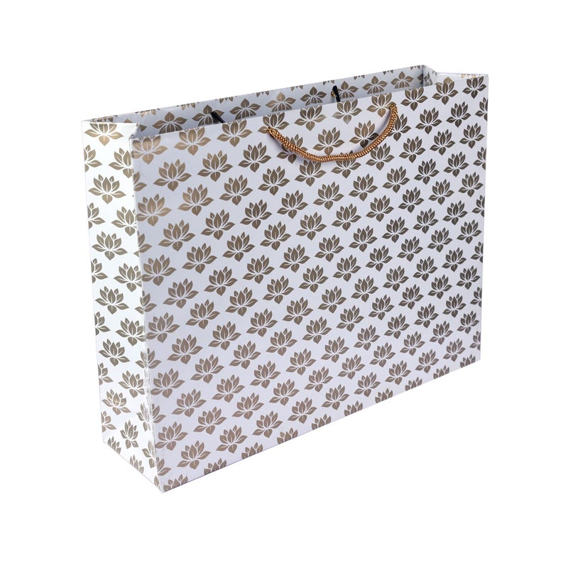 Arrow Paper Products Arrow Paper Products Golden Lotus Printed Gift Bags For Gifting Weddings Birthday Holiday Presents Size 12 X 4 X 1550 Inch Pack of 25 