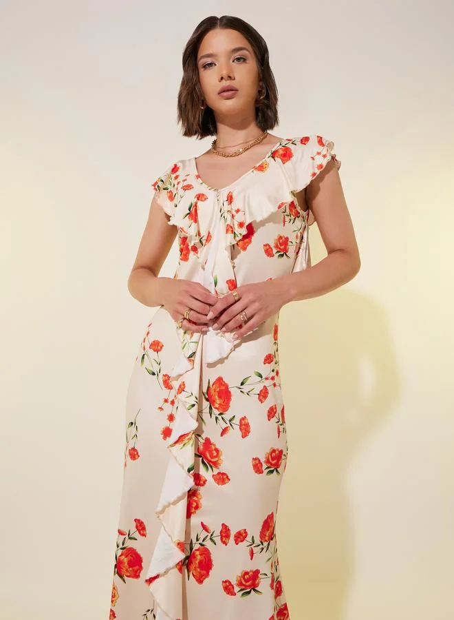 Take Two Floral Ruffle Midi Dress