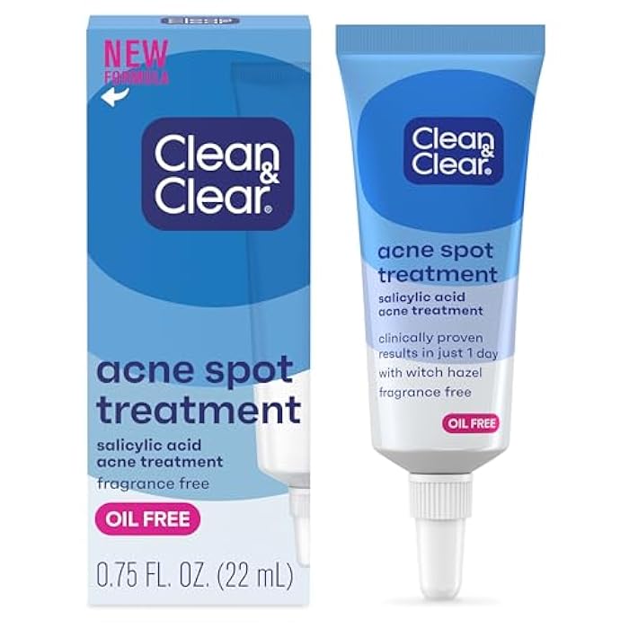Clean & Clear Acne Spot Treatment Gel Cream with 2% Salicylic Acid, Oil-Free Topical Acne Treatment with Witch Hazel for Clinically Proven Results in 1 Day, Fragrance Free, 0.75 fl. oz - Image 1