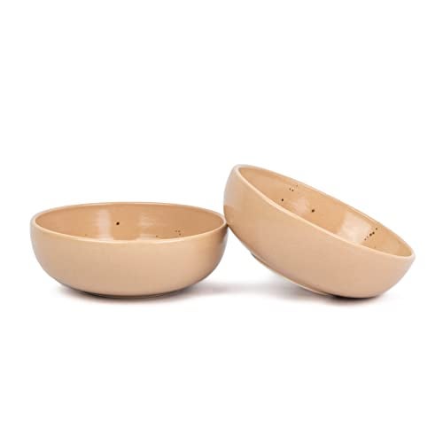 Shay Ceramic Pasta Bowl Set, 18Cm, 2 Pieces, Beige | Glossy Finish | Stoneware Serving Bowls | Deep Plate | Ceramic Bowl | Blate - Beige, 800 Ml - Image 1