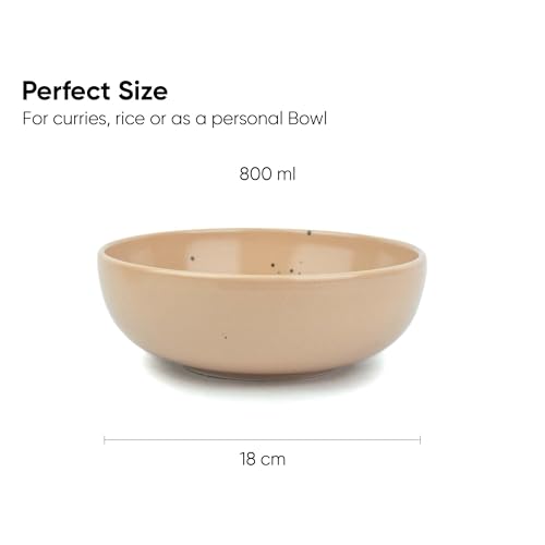 Shay Ceramic Pasta Bowl Set, 18Cm, 2 Pieces, Beige | Glossy Finish | Stoneware Serving Bowls | Deep Plate | Ceramic Bowl | Blate - Beige, 800 Ml - Image 4