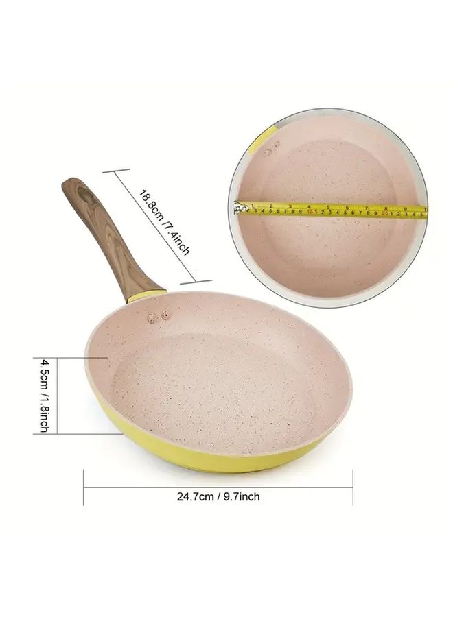 Light Yellow 3 Layer Non Stick Frying Pan With Wooden Handle Nonstick Cookware - Image 3