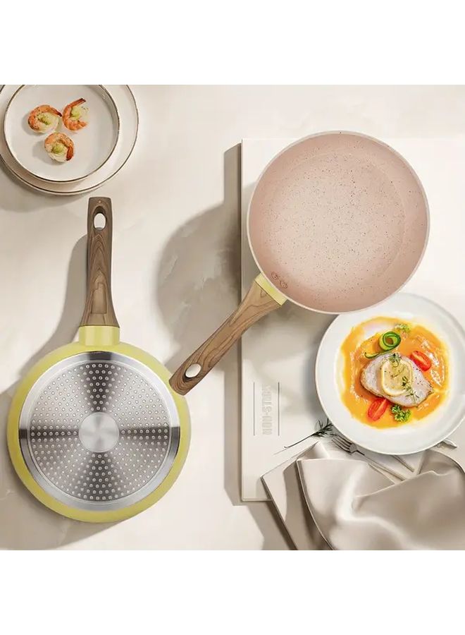 Light Yellow 3 Layer Non Stick Frying Pan With Wooden Handle Nonstick Cookware - Image 2