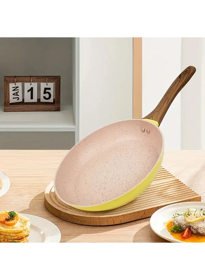 Light Yellow 3 Layer Non Stick Frying Pan With Wooden Handle Nonstick Cookware - Image 1