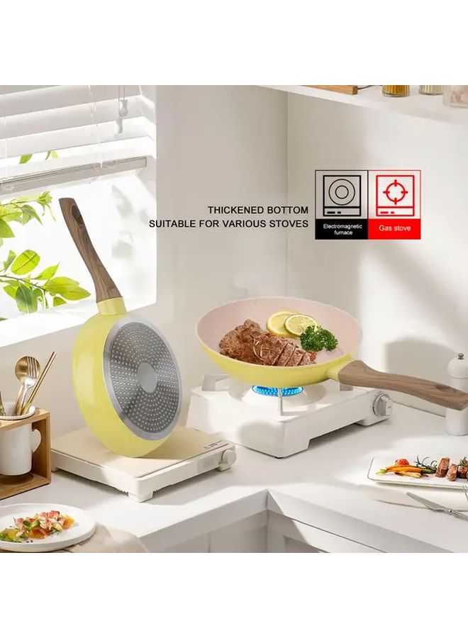Light Yellow 3 Layer Non Stick Frying Pan With Wooden Handle Nonstick Cookware - Image 4