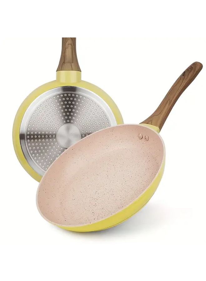 Light Yellow 3 Layer Non Stick Frying Pan With Wooden Handle Nonstick Cookware - Image 5