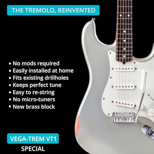 Vega Trem Vega-Trem VT1 Special 2-Points Stratocaster Guitar Tremolo Bridge For Strat No Mods Easy Installation (Glossy, Right) - Image 5