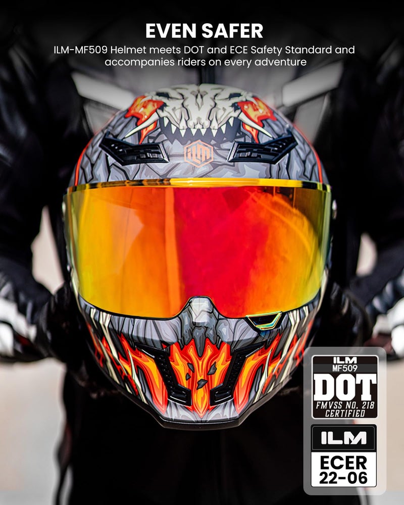 ILM خوذات دراجات نارية ILM للبالغين رجال ونساء خوذة كاملة الوجه DOT ECE رياضة المحركات مزدوجة الرؤية سباق الشوارع مع Pinlock Cascos para Motos نموذج MF509 (يوم1 برتقالي، S) - Image 2