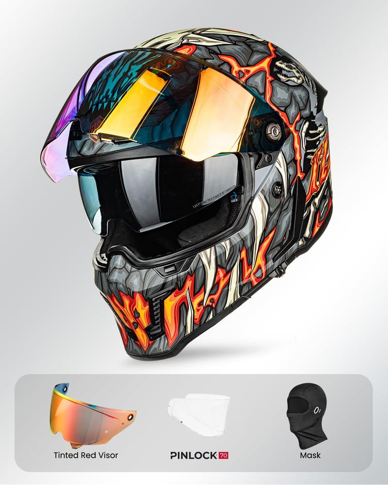 ILM خوذات دراجات نارية ILM للبالغين رجال ونساء خوذة كاملة الوجه DOT ECE رياضة المحركات مزدوجة الرؤية سباق الشوارع مع Pinlock Cascos para Motos نموذج MF509 (يوم1 برتقالي، S) - Image 4