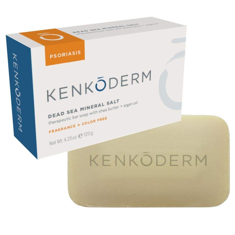 Kenkoderm Psoriasis Dead Sea Mineral Salt Soap with Argan Oil & Salicylic Acid, Natural Exfoliating Body & Face Cleanser for Sensitive Skin, Color & Fragrance Free, 4.25 Ounce, 1 Bar - Image 1