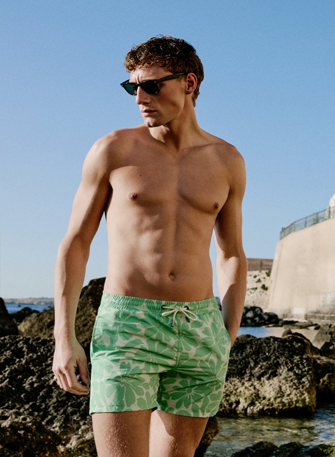 Trendyol Man Green Standard Fit Floral Swimsuit Swim Shorts - Image 1