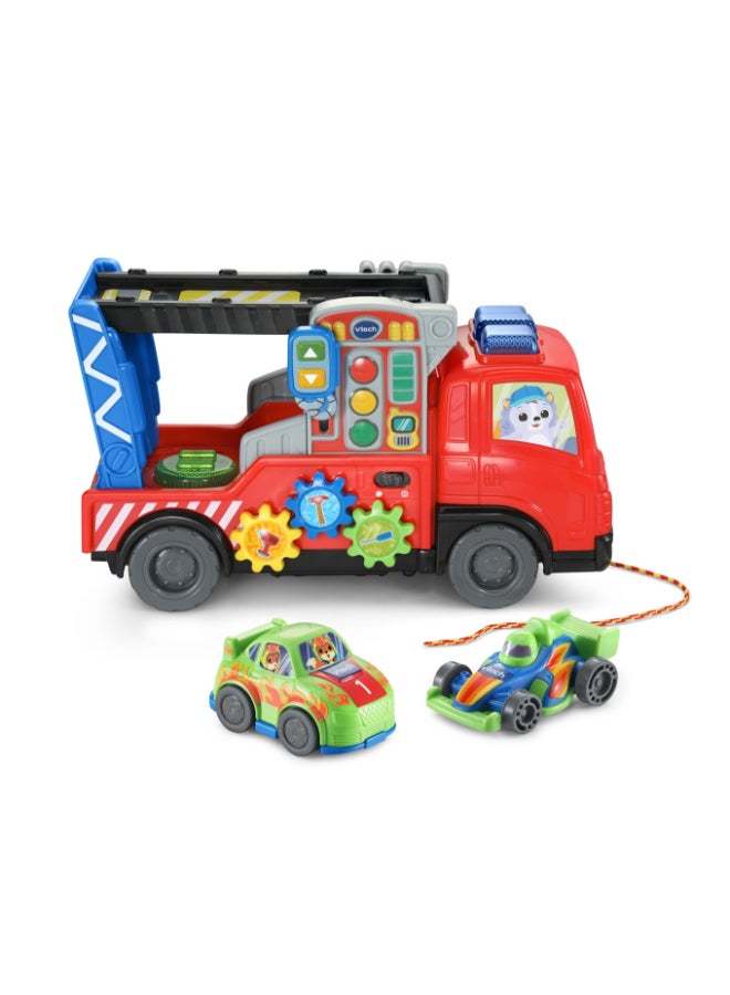 vtech 3-in-1 Musical Car Carrier Truck Toy with Repair Center, Pull-Along Cord & 2 Race Cars for Toddlers (12–36 Months) - Image 4