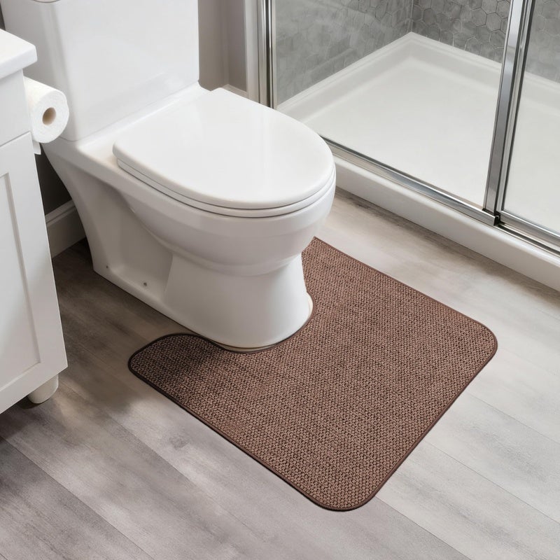 U Shape Bath Mat: Brown Ultra Thin Non-Slip Mat - Super Absorbent Quick Dry Mat for Bathroom Floor - Image 1