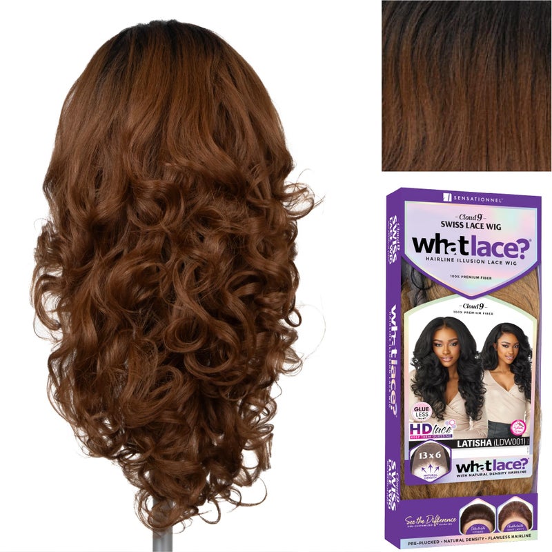 Sensationnel What Lace 13X6 Wigs - Latisha Lacefrontal Hand Tied Glueless Synthetic With Natural Density Preplucked Hairline (T1B/30) - Image 2
