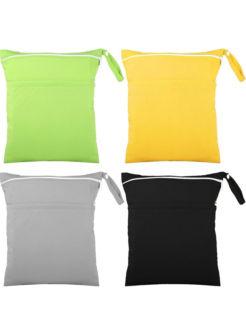 Shappy 4 Pcs Wet Dry Bag for Baby Cloth Diapers Waterproof Wet Bag Washable Travel Reusable with 2 Pocket for Swimsuits for Yoga Gym Travel Beach Pool(Gray, Green, Black, Yellow) - Image 1