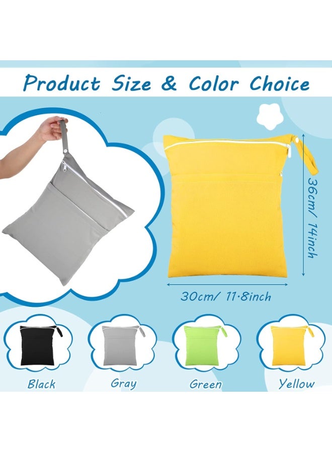 Shappy 4 Pcs Wet Dry Bag for Baby Cloth Diapers Waterproof Wet Bag Washable Travel Reusable with 2 Pocket for Swimsuits for Yoga Gym Travel Beach Pool(Gray, Green, Black, Yellow) - Image 2