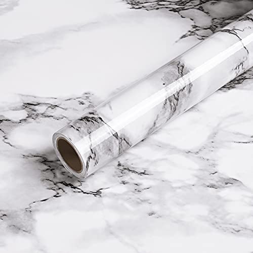 Caltero Marble Contact Paper 24" x 118" Black White Grey Marble Wallpaper Peel and Stick Glossy Marble Contact Paper Self Adhesive Contact Paper for Countertop Kitchen Cabinets Bathroom - Image 1