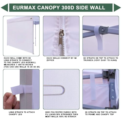 Eurmax USA Instant Canopy SunWall Tent Sidewalls for 10x10 Pop Up Canopy Tent,1 Pack Sidewall Only (White) - Image 5