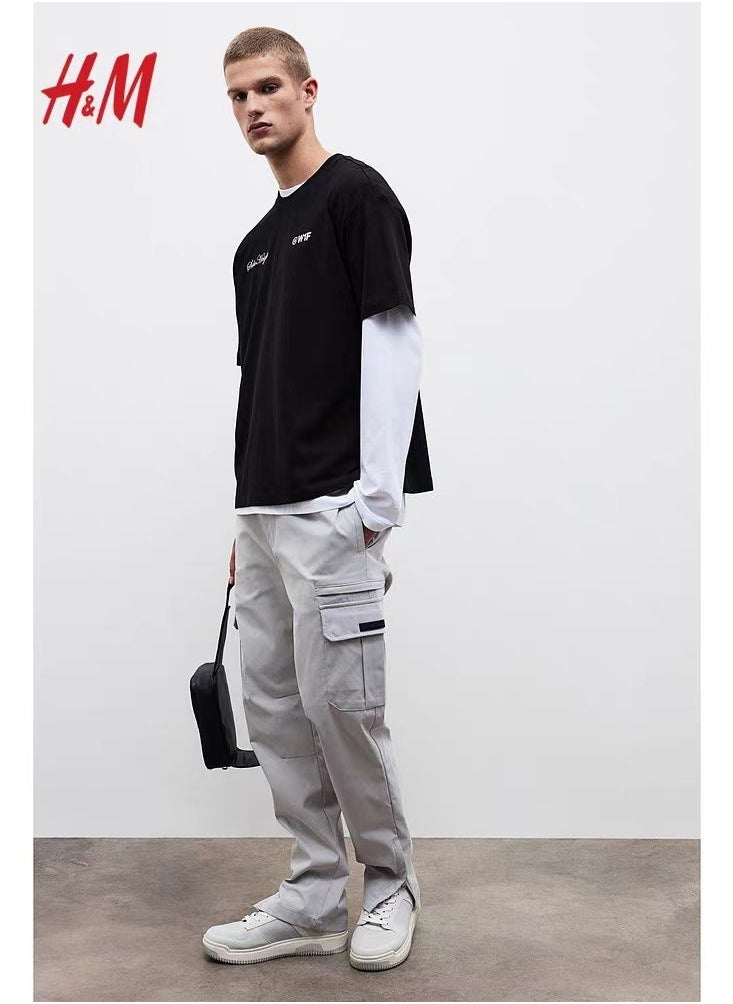 H and M - قميص قطني قصير الأكمام فضفاض غير رسمي جديد من HM - Image 1