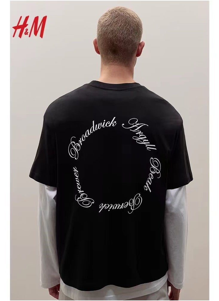 H and M - قميص قطني قصير الأكمام فضفاض غير رسمي جديد من HM - Image 1