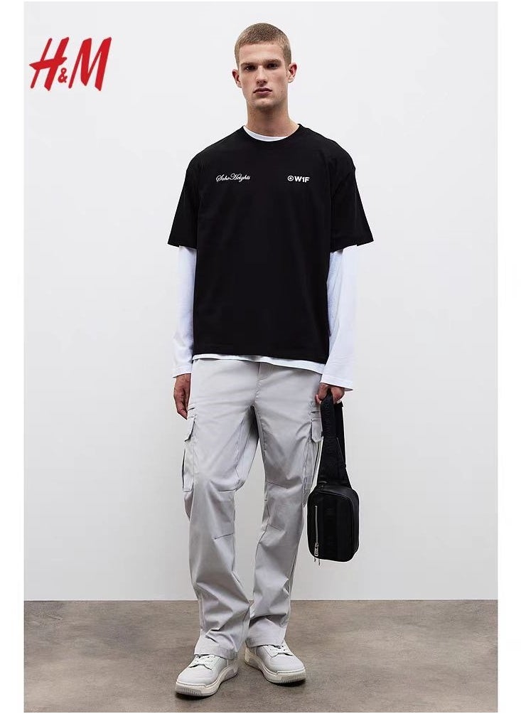 H and M - قميص قطني قصير الأكمام فضفاض غير رسمي جديد من HM - Image 1