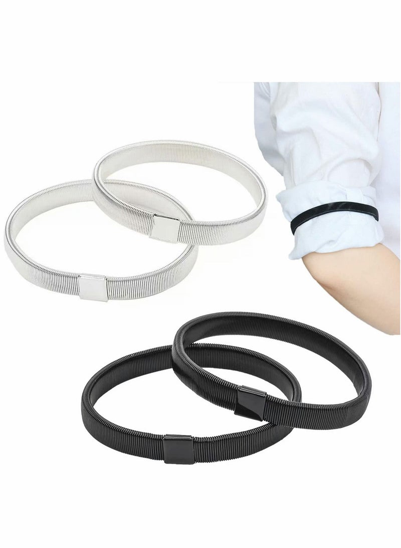 Excefore 2 Pairs Sleeve Garters Anti-Slip Shirt Sleeve Holders Garters Stretch Metal Adjustable One Size Anti-Slip Armbands Sleeve Garters for Women Men Valentines Day Gifts (Black+Silver) - Image 1