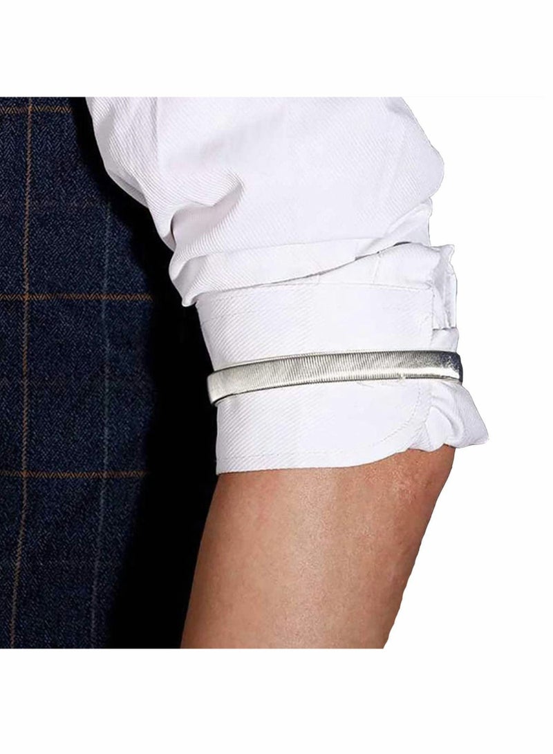 Excefore 2 Pairs Sleeve Garters Anti-Slip Shirt Sleeve Holders Garters Stretch Metal Adjustable One Size Anti-Slip Armbands Sleeve Garters for Women Men Valentines Day Gifts (Black+Silver) - Image 2