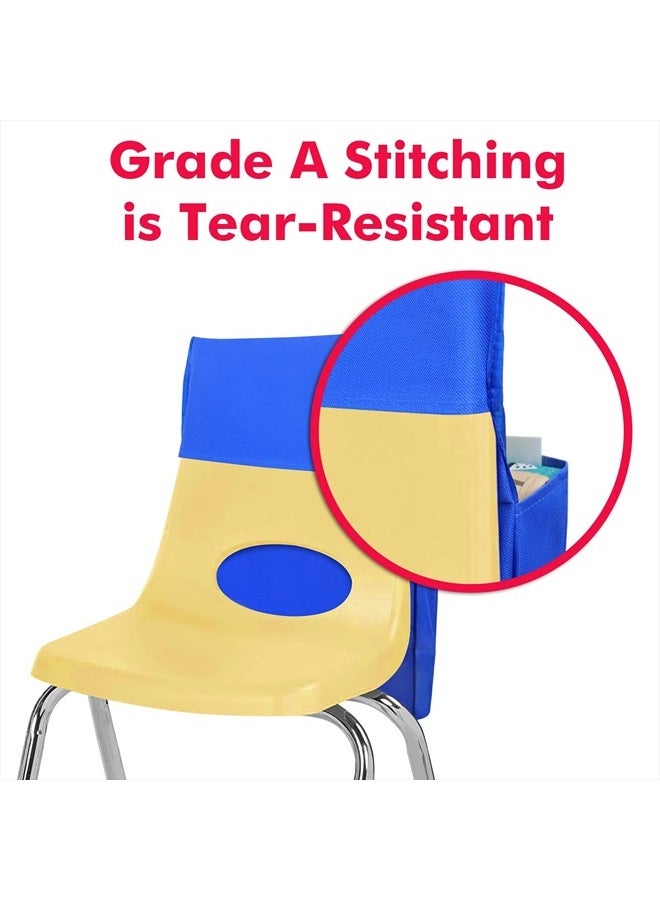 AUVCAS Chair Back Pocket School Seat Chair Storage Pocket Organizer with Label Slot Multiple Pockets for School Home Classroom Preschool Daycare (Red+Blue) - Image 5