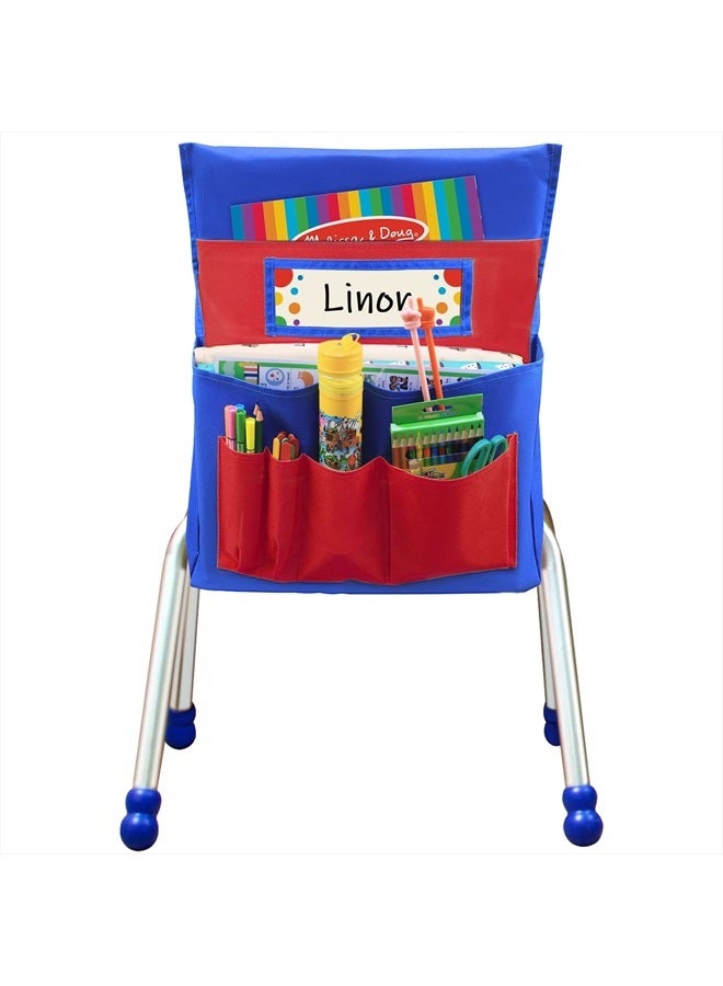 AUVCAS Chair Back Pocket School Seat Chair Storage Pocket Organizer with Label Slot Multiple Pockets for School Home Classroom Preschool Daycare (Red+Blue) - Image 2