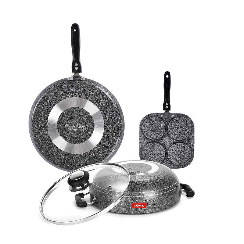 Sumeet NonStick Kelabu Cookware Set (Dosa Tawa - 26.5Cm Dia + Kadhai with Glass Lid -2Ltr - 22Cm Dia + Mini Multi Snack Maker - 4 Cavity -19.5cm) - Image 5