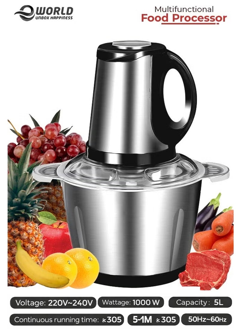 Eworld 5L Electric Meat Chopper & Grinder – 1000W Stainless Steel Food Processor with Dual Speed for Meat, Vegetables & Fruits (220–240V) - Image 1
