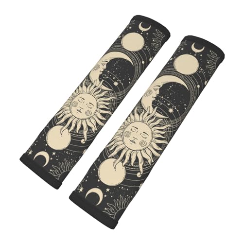 BEIANSHUO Vintage Sun Moon Stars 2PCS Car Seat Belt Cover – Super Soft Seatbelt Shoulder Protection Cushion, Comfortable Car Seat Belt Strap to Protect Your Neck and Shoulder - Image 1