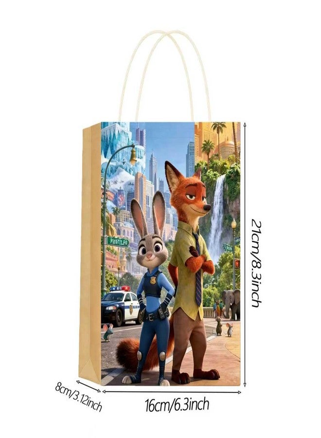 PYFK 12 PCS of Zootopia 2-themed party gift bags. Made of kraft paper and equipped with handles, they are perfect for holding candies, snacks, etc. They are suitable for various festivals and birthday parties. - Image 2
