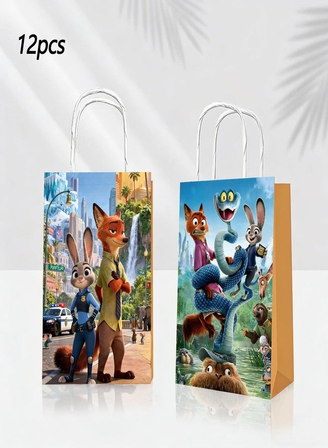 PYFK 12 PCS of Zootopia 2-themed party gift bags. Made of kraft paper and equipped with handles, they are perfect for holding candies, snacks, etc. They are suitable for various festivals and birthday parties. - Image 3