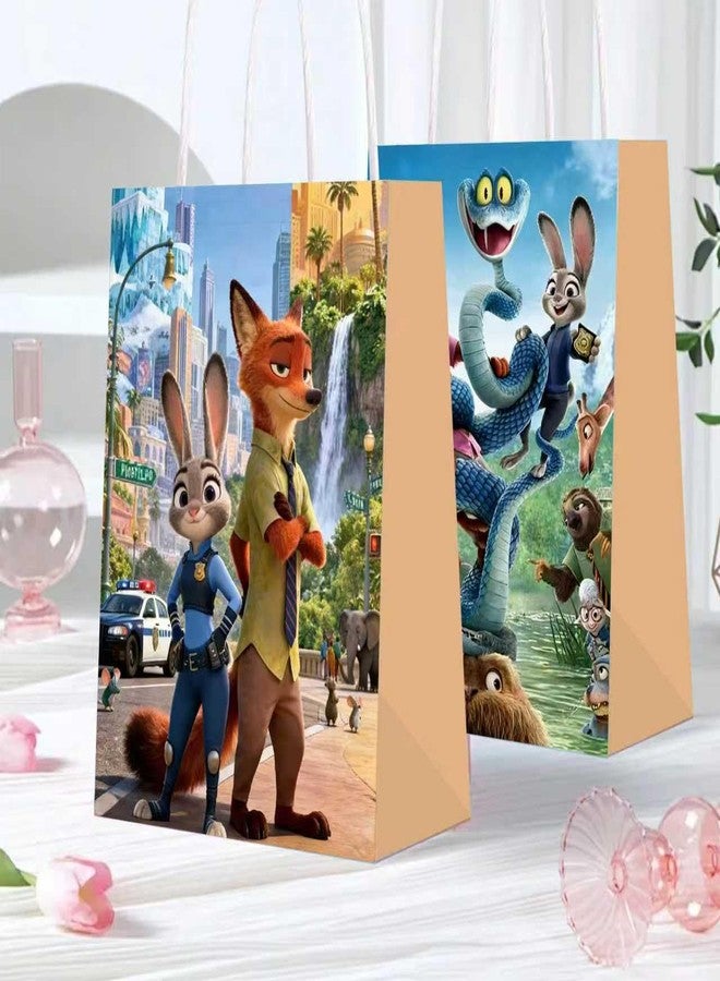 PYFK 12 PCS of Zootopia 2-themed party gift bags. Made of kraft paper and equipped with handles, they are perfect for holding candies, snacks, etc. They are suitable for various festivals and birthday parties. - Image 1