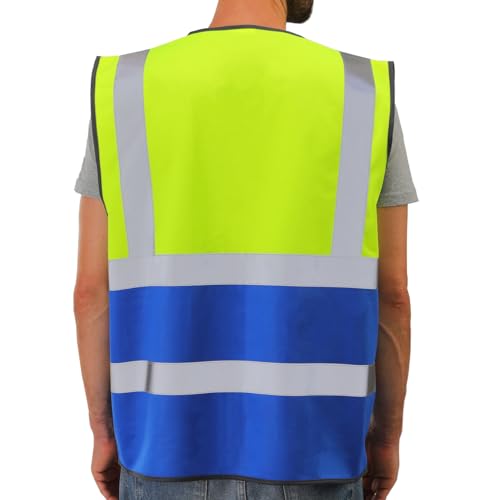 Dib Safety Reflective Vest High Visibility with Pockets and Zipper, Yellow and Blue 4XL - Image 2