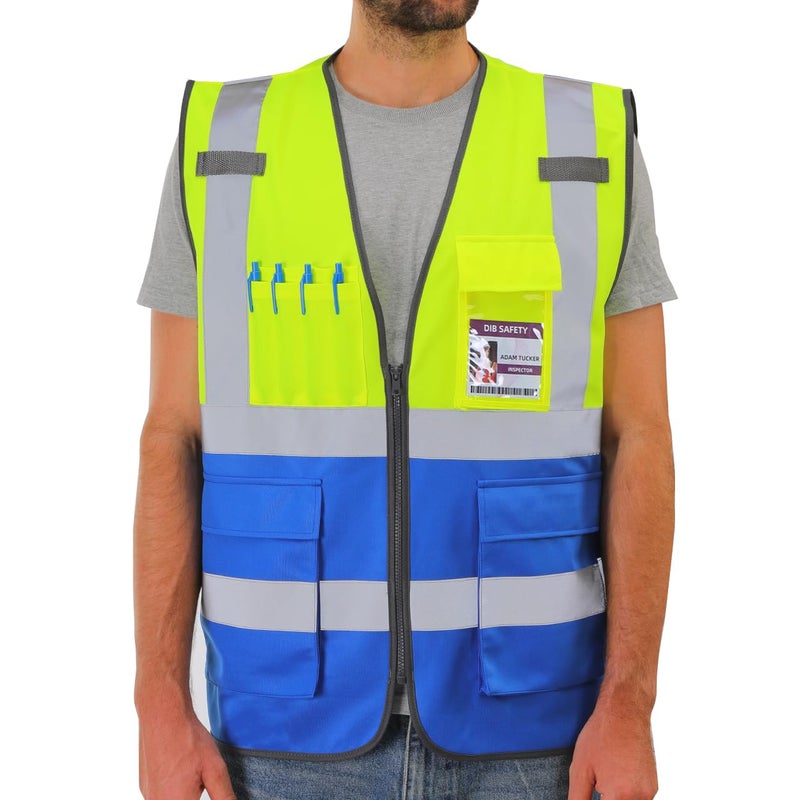 Dib Safety Reflective Vest High Visibility with Pockets and Zipper, Yellow and Blue 4XL - Image 3