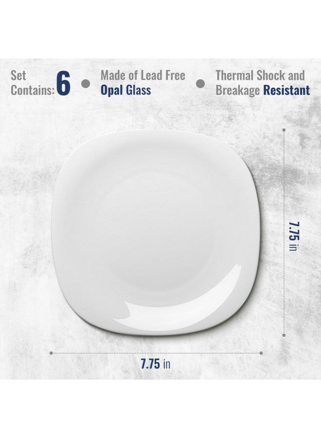 Bormioli Rocco Parma Set Of 6 Appetizer, Salad and Dessert plates, 7.75 Inch Tempered Opal Glass, Clean White, Linear & Curved Design, Dishwasher Safe, Made In Spain. - Image 2