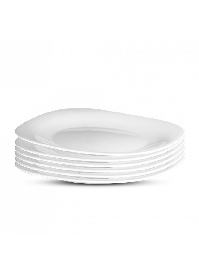 Bormioli Rocco Parma Set Of 6 Appetizer, Salad and Dessert plates, 7.75 Inch Tempered Opal Glass, Clean White, Linear & Curved Design, Dishwasher Safe, Made In Spain. - Image 1