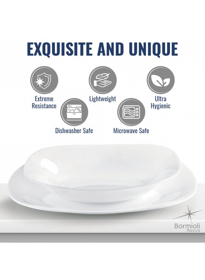 Bormioli Rocco Parma Set Of 6 Appetizer, Salad and Dessert plates, 7.75 Inch Tempered Opal Glass, Clean White, Linear & Curved Design, Dishwasher Safe, Made In Spain. - Image 4